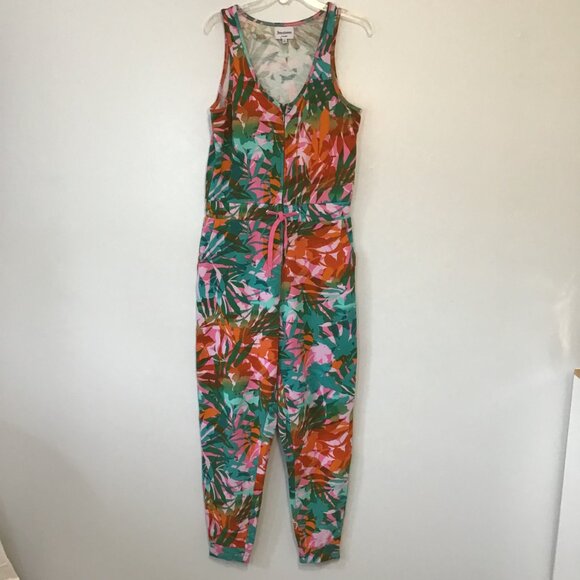 Juicy Couture Tropical Palm Print Sleeveless Zip Front Tank Jumpsuit Size M - Picture 1 of 13